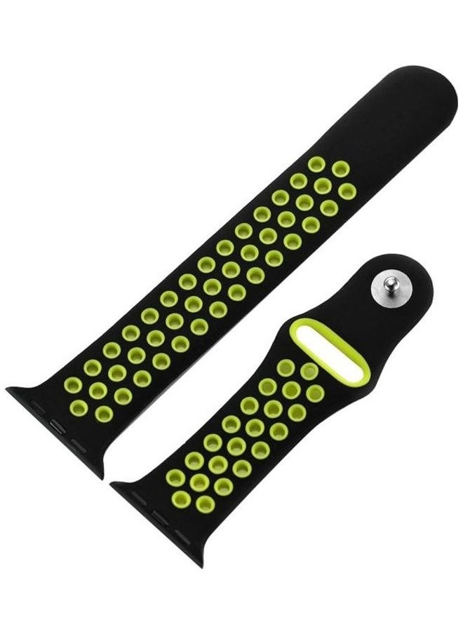 NIBEMINENT - Sport Silicone Watchband Standard Edition For Apple Watch Series 6/SE/5/4 44mm - 3/2/1 42mm Black/Yellow - Image 1