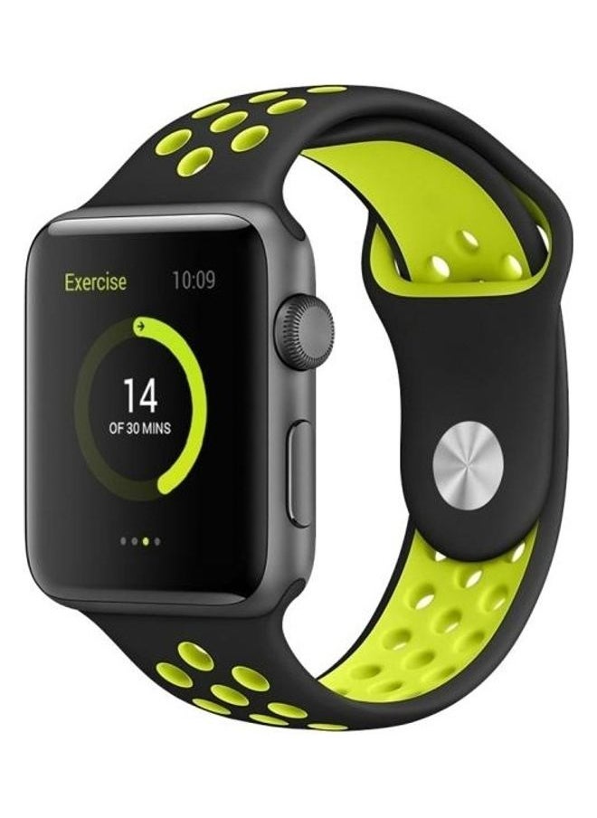 NIBEMINENT - Sport Silicone Watchband Standard Edition For Apple Watch Series 6/SE/5/4 44mm - 3/2/1 42mm Black/Yellow - Image 1