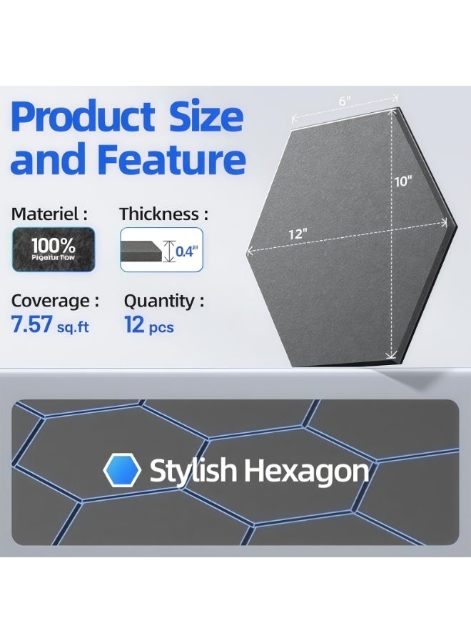 CHIYLE Self-Adhesive Acoustic Panels, 12 Pcs 30cm Hexagon Sound Absorbing Panels, High Density Acoustical Wall Padding (Black) - Image 5