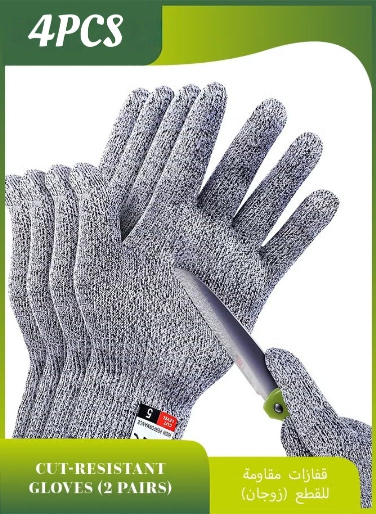 4 PCS (M+l) Cut Resistant Gloves Level 5 Protection for Kitchen, Upgrade Safety Anti Cutting Gloves for Meat Cutting, Wood Carving, Mandolin Slicing and More (Grey) - Image 1