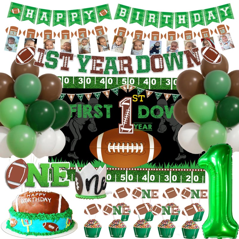 BEOXAGAR Football 1st First Year Down Birthday Party Decorations First Year Down Banner 1st Birthday Decorations for Boys Backdrop Balloon Banner Cake Topper - Image 2