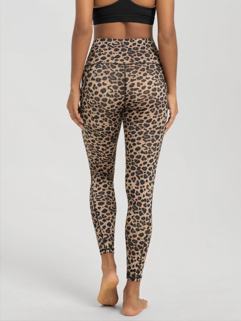 ODODOS Women's High Waisted 7/8 Yoga Leggings with Pockets, 25" Inseam Tummy Control Non See Through Workout Athletic Running Yoga Pants, Leopard, Large - Image 4