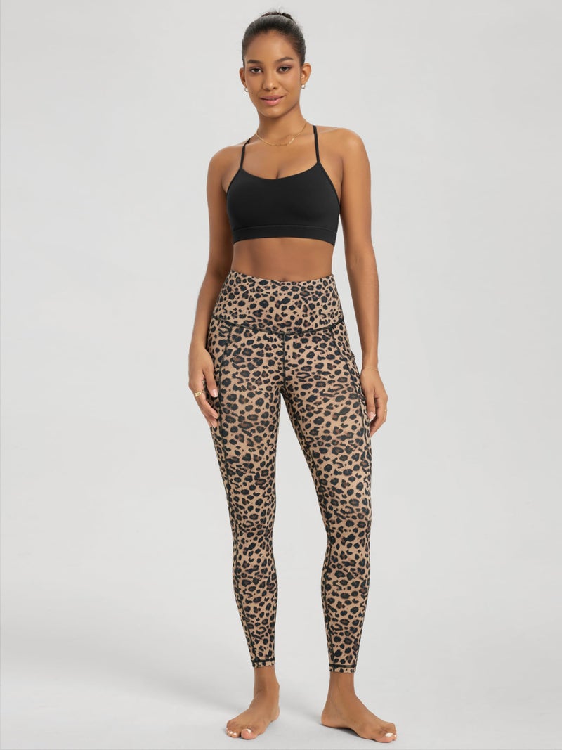ODODOS Women's High Waisted 7/8 Yoga Leggings with Pockets, 25" Inseam Tummy Control Non See Through Workout Athletic Running Yoga Pants, Leopard, Large - Image 3
