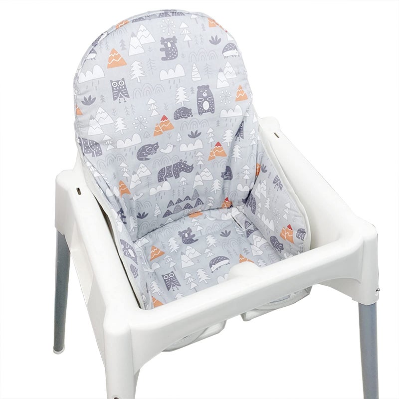 ZARPMA Cotton Seat Covers for IKEA Antilop Highchair Padded Forest Pattern Foldable Baby Highchair Cover for IKEA Child Chair Cushion Grey Forest