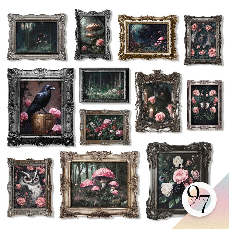 97 Decor Romantic Gothic Wall Decor Romantic Goth Arts For Bedroom Nature Gothic Posters For Room Aesthetic Dark Floral Wall Art Vintage Pink Rose Forest Art Raven Prints For Home Unframed - Image 2