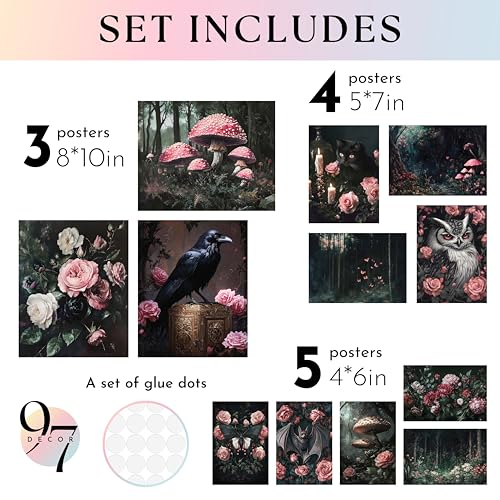 97 Decor Romantic Gothic Wall Decor Romantic Goth Arts For Bedroom Nature Gothic Posters For Room Aesthetic Dark Floral Wall Art Vintage Pink Rose Forest Art Raven Prints For Home Unframed - Image 3