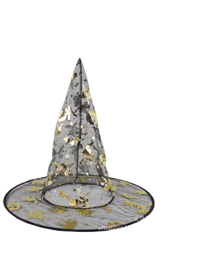 Halloween Ball Party Hats: Witch Hat, Wizard Hat, Veil Hat, Printed Pumpkin Hat, Black Pointed Hat - Image 1
