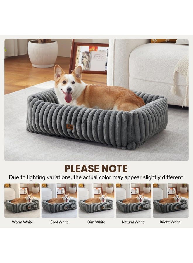 Warmrest Orthopedic Dog Bed for Small Medium Dogs - Washable Rectangle Corduroy Fleece Pet Bed with Removable Cover and Nonskid Bottom, Calming Puppy Bed Soft Pet Sofa, Grey(30x24x8inchs) - Image 5