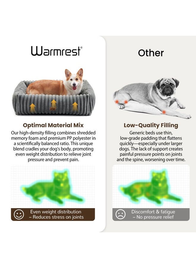 Warmrest Orthopedic Dog Bed for Small Medium Dogs - Washable Rectangle Corduroy Fleece Pet Bed with Removable Cover and Nonskid Bottom, Calming Puppy Bed Soft Pet Sofa, Grey(30x24x8inchs) - Image 3