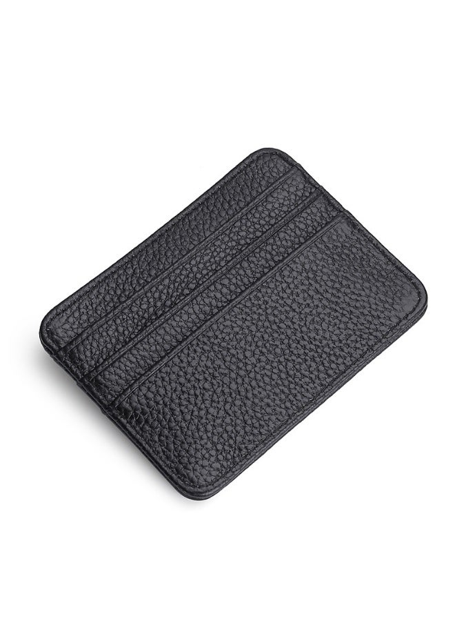 xozgdovg Genuine Leather Card Holder Men Women Top Layer Cowhide Anti-Magnetic Compact Elegant Business Card Holder Document Case Black 