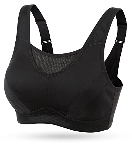 Wingslove Women's Full Coverage High Impact Wirefree Workout Non Padded Sports Bra Bounce Control (Black,40DDD) - Image 1