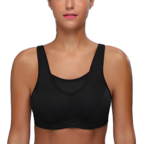 Wingslove Women's Full Coverage High Impact Wirefree Workout Non Padded Sports Bra Bounce Control (Black,40DDD) - Image 4