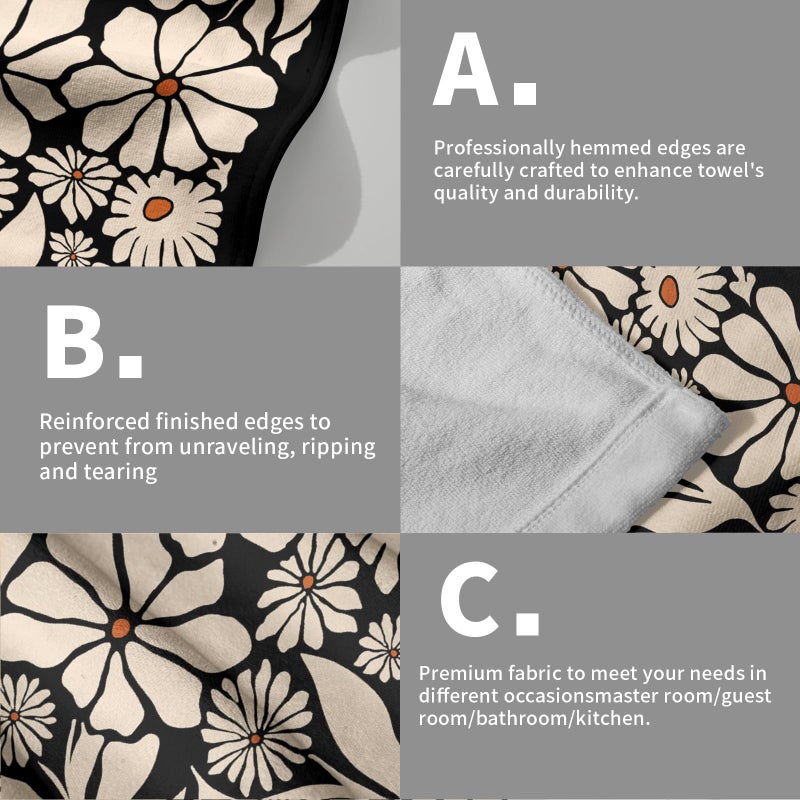 Giwawa Black Daisy Hand Towels Set of 2 Boho Floral Decorative Absorbent Fingertip Towels Soft Kitchen Tea Dish Towels for Bathroom Home Gym Spa - Image 5