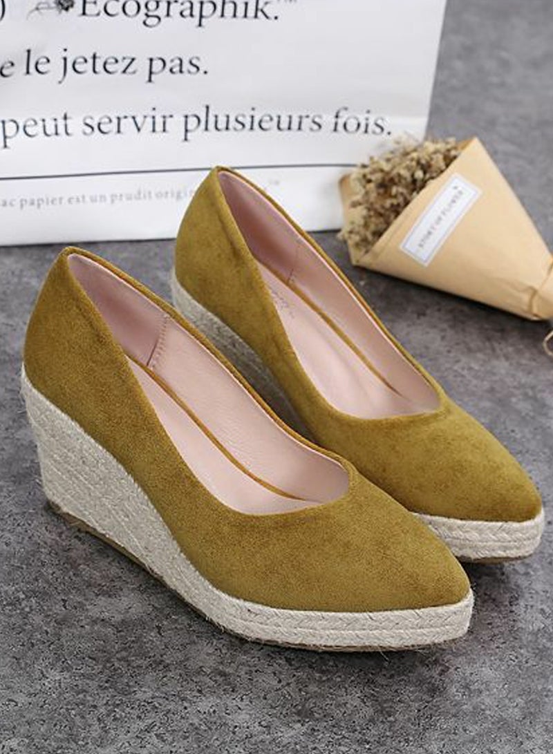 Loquat Women's Platform Espadrilles Wedge Heeled Sandals Slip On Closed Pointed Toe Wedge Pumps Dark Yellow  - Image 1