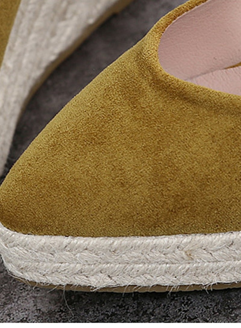 Loquat Women's Platform Espadrilles Wedge Heeled Sandals Slip On Closed Pointed Toe Wedge Pumps Dark Yellow  - Image 2
