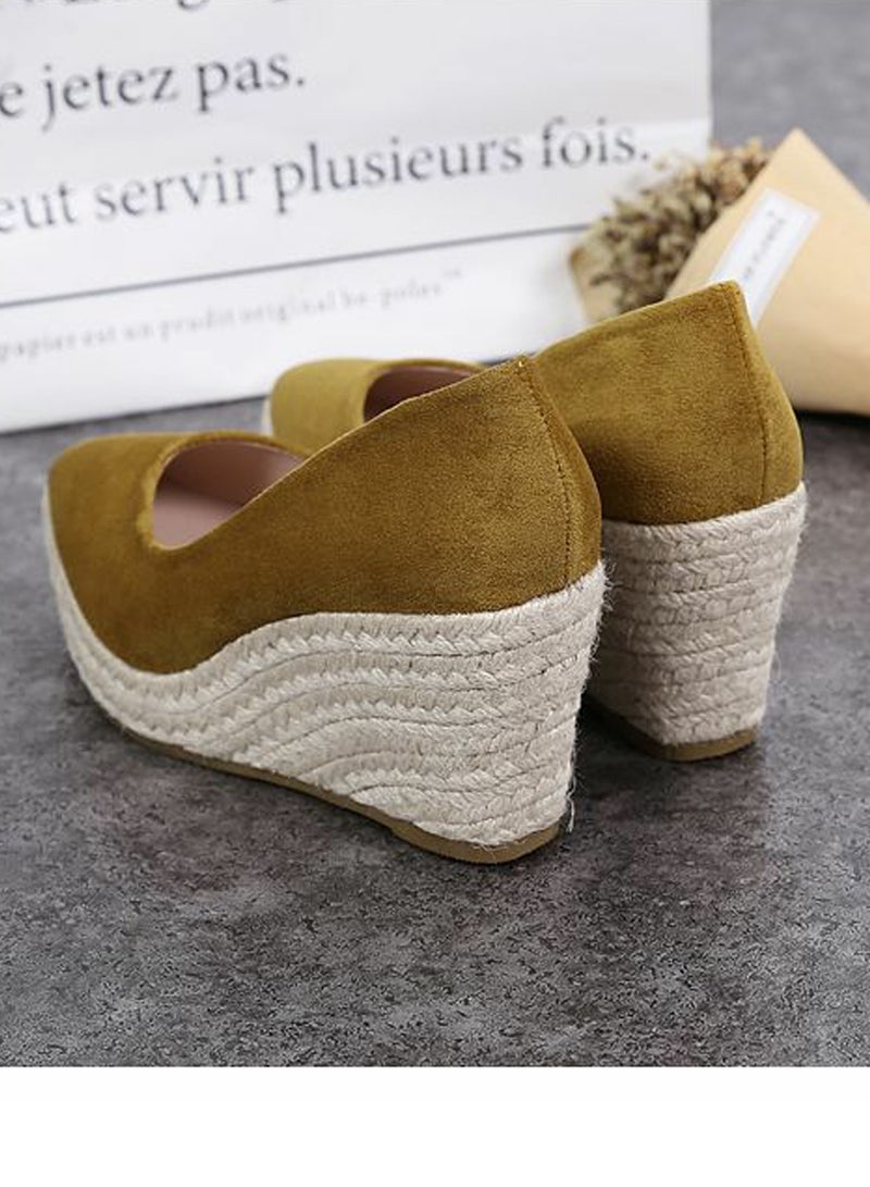 Loquat Women's Platform Espadrilles Wedge Heeled Sandals Slip On Closed Pointed Toe Wedge Pumps Dark Yellow  - Image 3