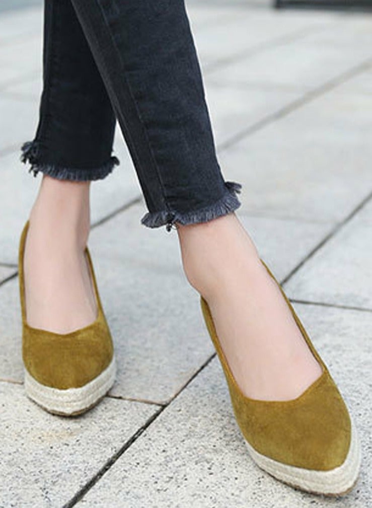 Loquat Women's Platform Espadrilles Wedge Heeled Sandals Slip On Closed Pointed Toe Wedge Pumps Dark Yellow  - Image 4