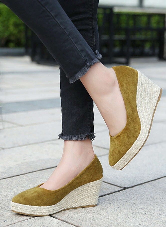 Loquat Women's Platform Espadrilles Wedge Heeled Sandals Slip On Closed Pointed Toe Wedge Pumps Dark Yellow  - Image 5