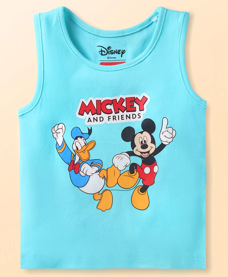 Babyhug Disney Babyhug Disney Single Jersey Knit Sleeveless Vests With Mickey Mouse Graphics Pack of 3 - Aqua Blue Red & White