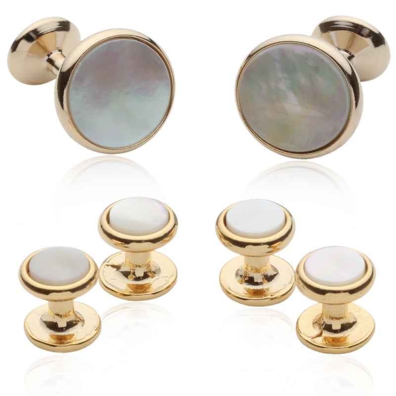 Cuff-Daddy Mother of Pearl Gold Cufflinks and Studs with Presentation Box - Image 1