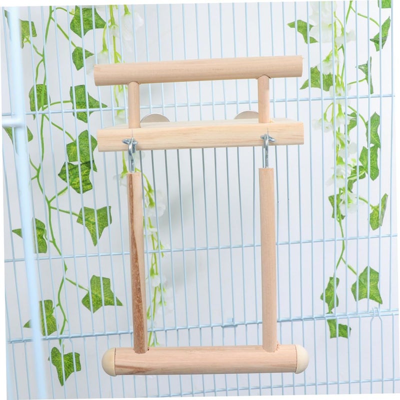 Size 3 Khaki Wooden Parrot Swing Toy Ladder for Chewing and Climbing Bird Activity - Image 3
