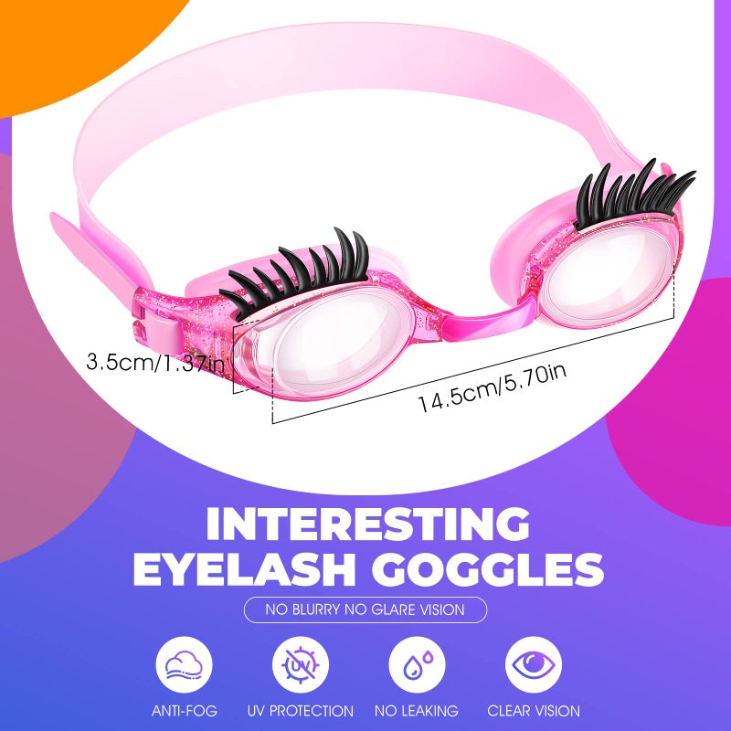 Konohan 2 Pieces Kids Swim Goggles Eyelashes Girls Funny Swim Goggle No Slip Leak Anti Fog UV Glasses for Lash Extensions(Purple, Dark Pink) - Image 2