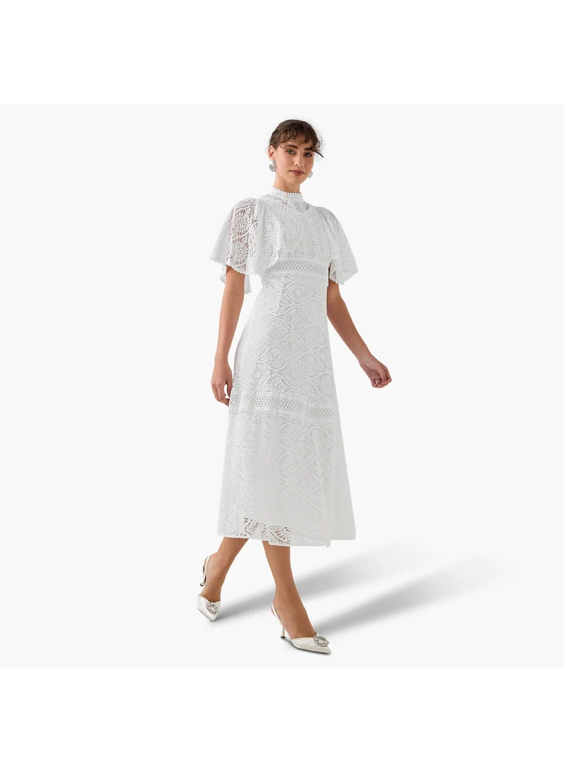 2Xtremz 2Xtremz Lace A-Line Midi Dress with Ruffle Sleeves