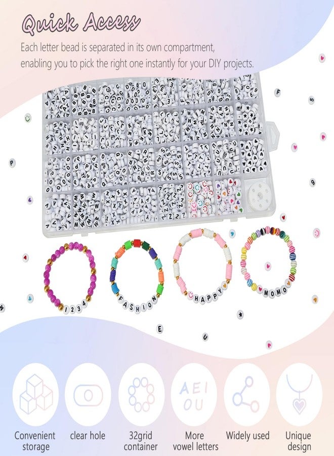 Looconi Amaney 1600pcs Acrylic Alpabet Letter Beads,31 Styles,Heart,Number,Star and Smiley Beads,4x7mm for Jewelry Making Bracelets Necklaces Key Chains - Image 4
