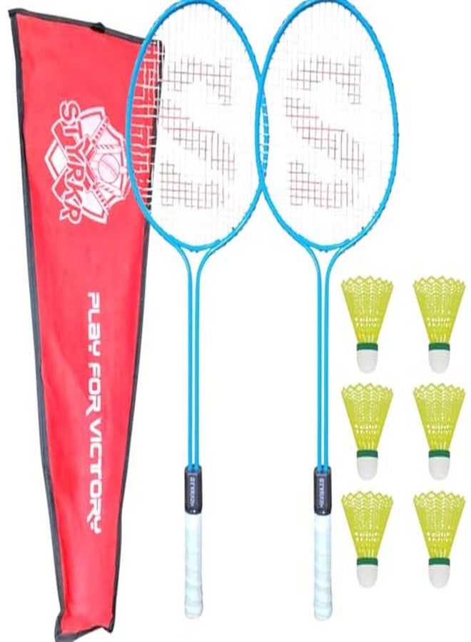 STYRKR Badminton Racket Set, Blue, 2 Rackets with 6 Shuttlecocks and Carry Bag - Image 1