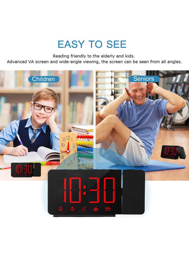 NIBEMINENT Multifunctional Projection Alarm Clock with FM Radio Black 18.00 X 5.00 9.60cm - Image 4