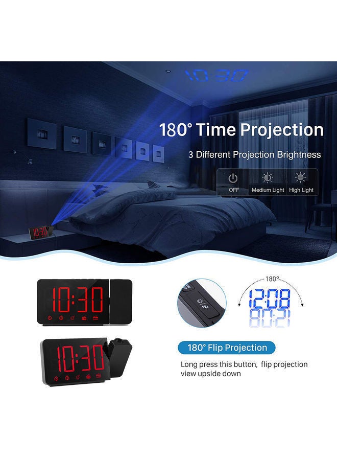 NIBEMINENT Multifunctional Projection Alarm Clock with FM Radio Black 18.00 X 5.00 9.60cm - Image 2