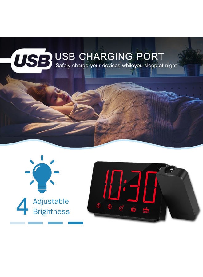 NIBEMINENT Multifunctional Projection Alarm Clock with FM Radio Black 18.00 X 5.00 9.60cm - Image 3