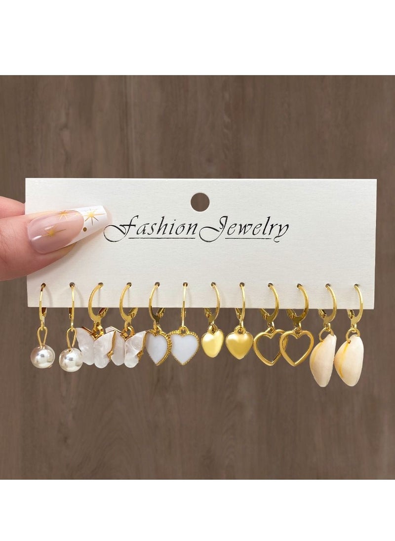 M MIAOYAN - M MIAOYAN Alloy Love Pearl Lock Butterfly Mushroom Lock Earbuckle Personalized Earrings Stud Set - Image 1