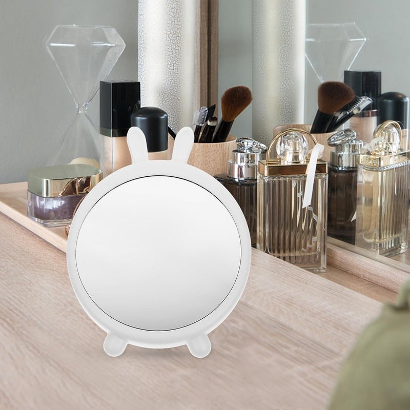 Uonlytech Tabletop Makeup Mirror with Stand Small Portable Vanity Mirror for Women White Cute Rabbit Design for Home and Travel - Image 5