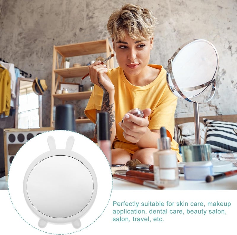 Uonlytech Tabletop Makeup Mirror with Stand Small Portable Vanity Mirror for Women White Cute Rabbit Design for Home and Travel - Image 3