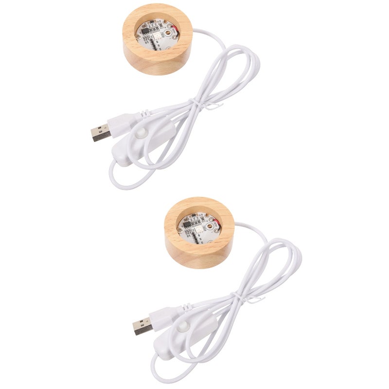 2pcs Wood Light Base Table Crystal Lamp Base USB Charging Light Base for Crystal - Image 1