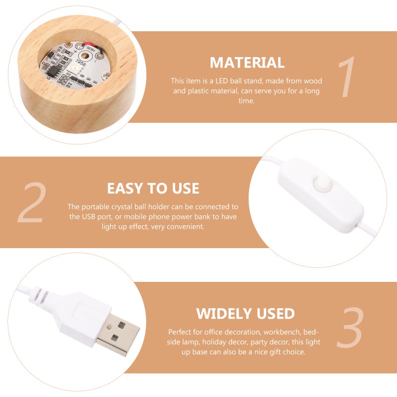 2pcs Wood Light Base Table Crystal Lamp Base USB Charging Light Base for Crystal - Image 5