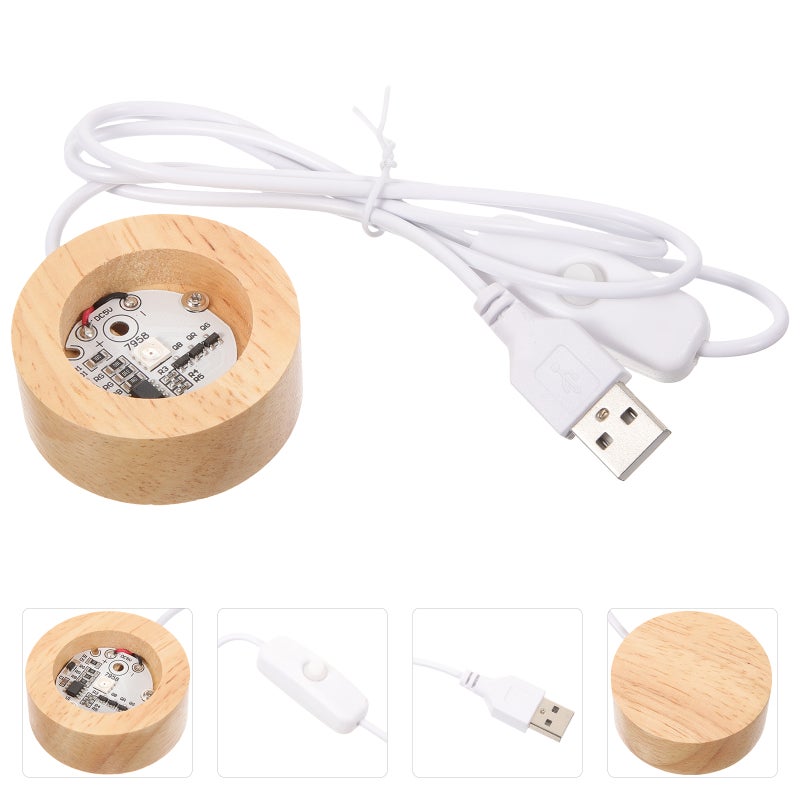 2pcs Wood Light Base Table Crystal Lamp Base USB Charging Light Base for Crystal - Image 3