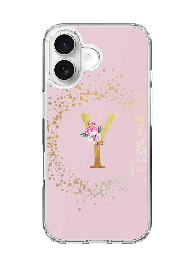 Stylizedd Classic Clear MagSafe Case for iPhone 17 , Hybrid Soft Case Flexible Edges Anti Drop TPU PC Gel Thin Transparent Cover [ Designed for iPhone 17 ] - Custom Monogram Initial Letter Floral Pattern Alphabet - Y  (Pink )