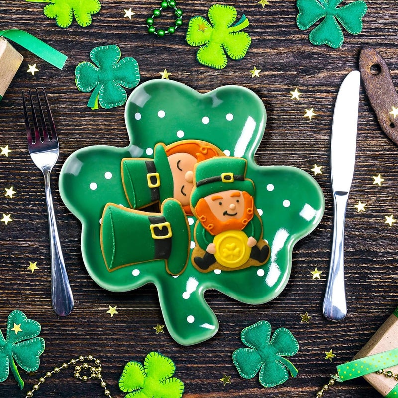 FillTouch 4 Pcs 591 St Patricks Day Ceramic Shamrock Plates Candy Dish Clover Serving Platters Green Shamrock Dessert Plates Irish Trays Bowls for St Patricks Day Party Dinner - Image 4
