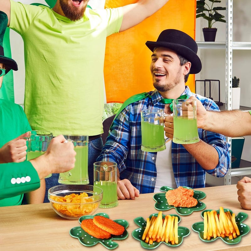 FillTouch 4 Pcs 591 St Patricks Day Ceramic Shamrock Plates Candy Dish Clover Serving Platters Green Shamrock Dessert Plates Irish Trays Bowls for St Patricks Day Party Dinner - Image 5