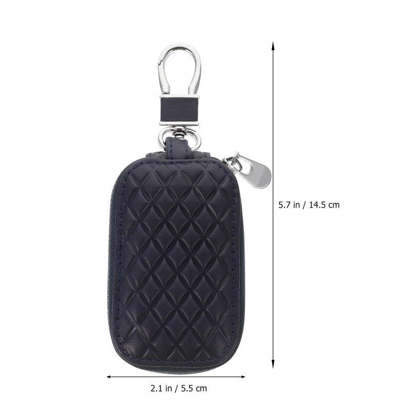 Genuine Leather Car Key Fob Zipper Case Full Protection Universal Key Accessory Dark Blue - Image 3