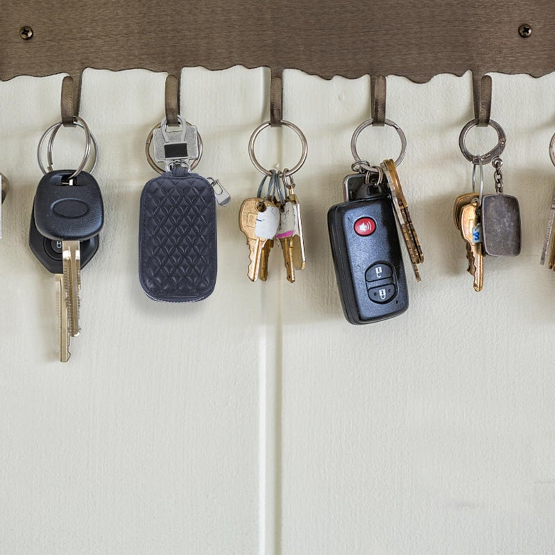 Genuine Leather Car Key Fob Zipper Case Full Protection Universal Key Accessory Dark Blue - Image 5