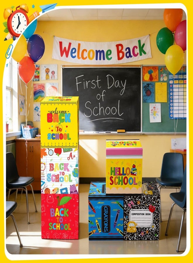 Tenceur 6 Pcs Back to School Decorations Box First Day of School Party Decor 11.8'' Crayon Composition Notebook Paper Boxes for Teacher Classroom Preschool Kindergarten Photo Booth Prop Party Supplies - Image 5