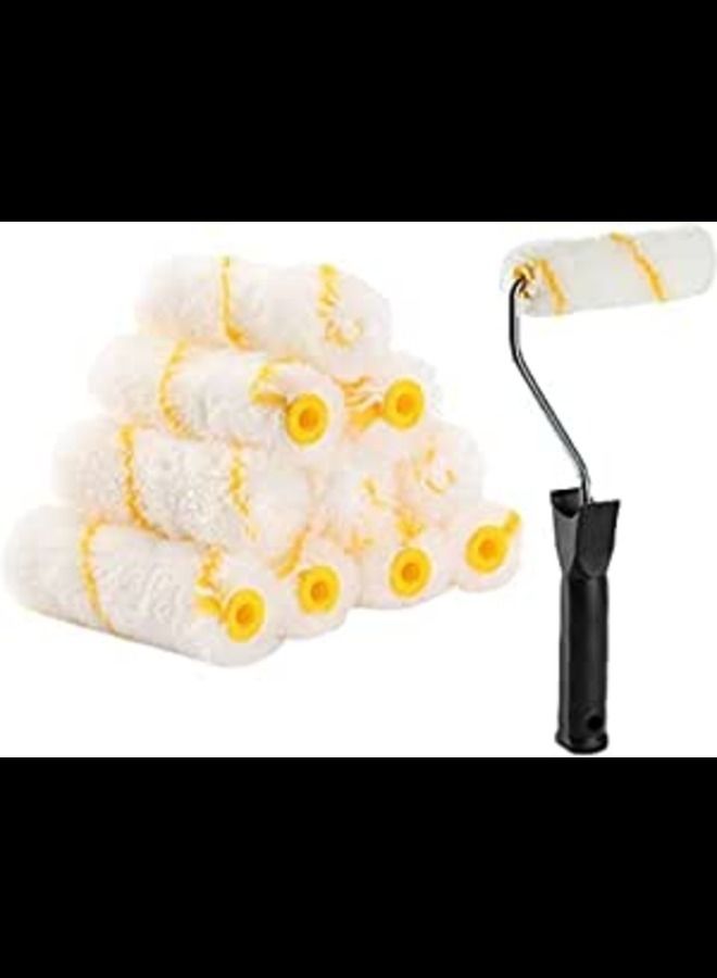 ABBASALI Paint Rollers, 4 Inch Paint Roller With 10 Covers, Paint Sleeves With Paint Roller Handle, Mini Plastic Paint Brush Set For Home Wall Ceiling Decoration Renovation, Repair  - Image 1