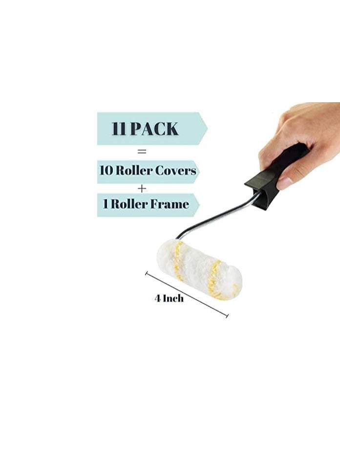 ABBASALI Paint Rollers, 4 Inch Paint Roller With 10 Covers, Paint Sleeves With Paint Roller Handle, Mini Plastic Paint Brush Set For Home Wall Ceiling Decoration Renovation, Repair  - Image 2