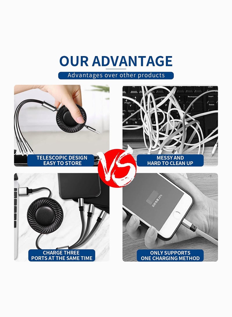 SYOSI 3-in-1 USB Charging Cable, Multi Retractable to USB Cable Type C Sync Fast Charging Cord, USB Charging Cable for IP, Micro-USB, Compatible with Cell Phones Tablets for Samsung LG iPhone, 2Pcs - Image 4
