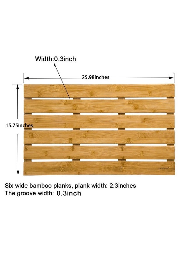 GOBAM GOBAM Bamboo Bath Mat, Large, 26 x 15.8 x 1.3 inches - Non-Slip - Floor Mat for Bathroom, Spa, Sauna, Kitchen, Indoor & Outdoor Spaces, Shower Mat for Bathroom Decor - Natural  - Image 4