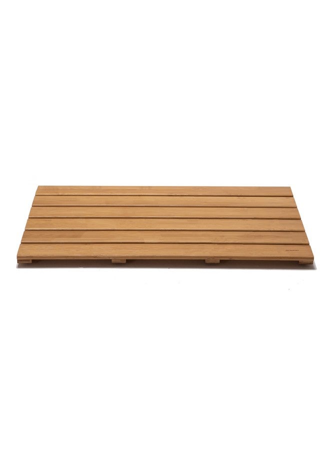 GOBAM GOBAM Bamboo Bath Mat, Large, 26 x 15.8 x 1.3 inches - Non-Slip - Floor Mat for Bathroom, Spa, Sauna, Kitchen, Indoor & Outdoor Spaces, Shower Mat for Bathroom Decor - Natural  - Image 1