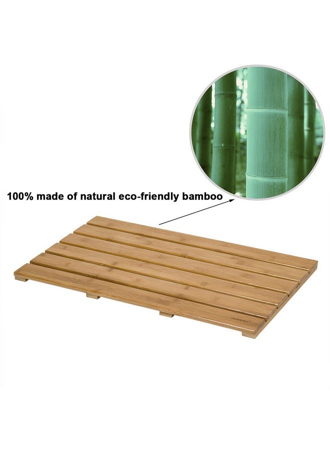 GOBAM GOBAM Bamboo Bath Mat, Large, 26 x 15.8 x 1.3 inches - Non-Slip - Floor Mat for Bathroom, Spa, Sauna, Kitchen, Indoor & Outdoor Spaces, Shower Mat for Bathroom Decor - Natural  - Image 3